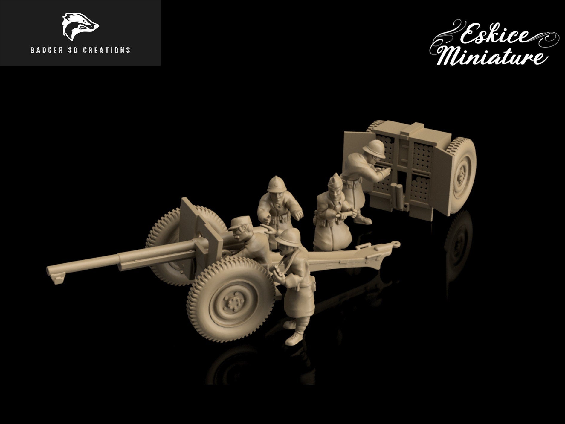 WWII French 1897 75mm Cannon with Crew