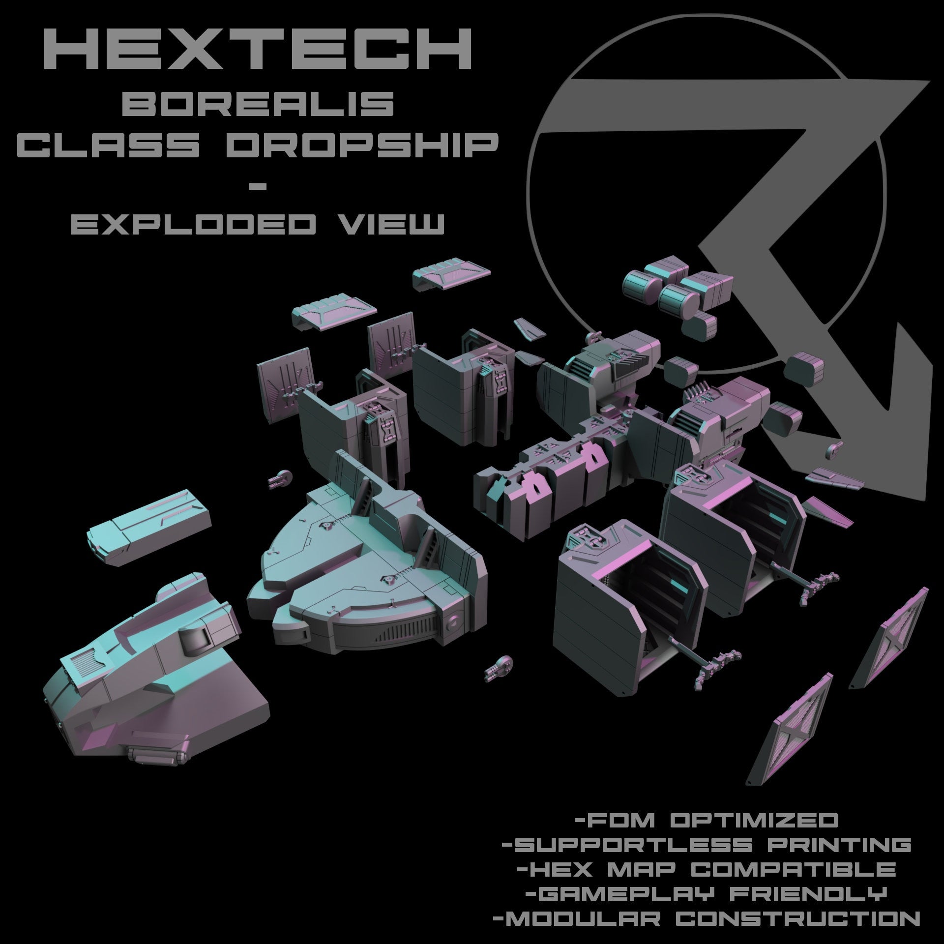HEXTECH Borealis Cargo/Dropship for Battletech