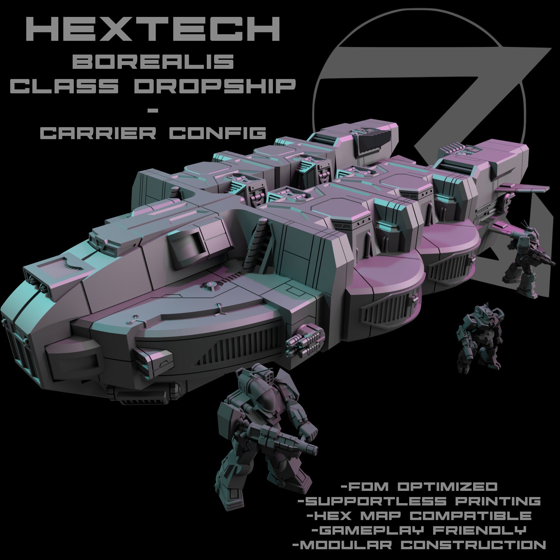 HEXTECH Borealis Cargo/Dropship for Battletech