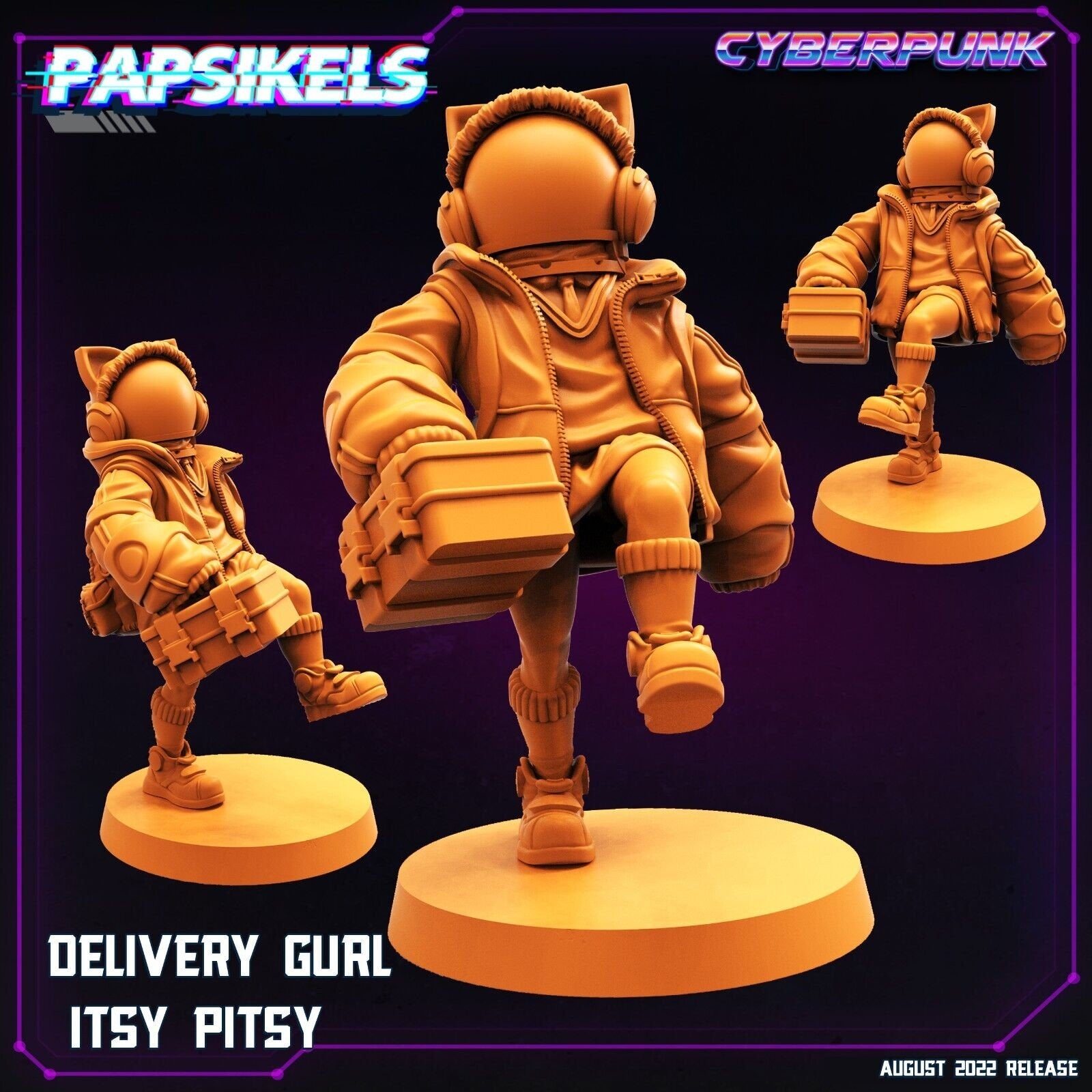 4 x Cyberpunk Delivery Miniatures with Dog
