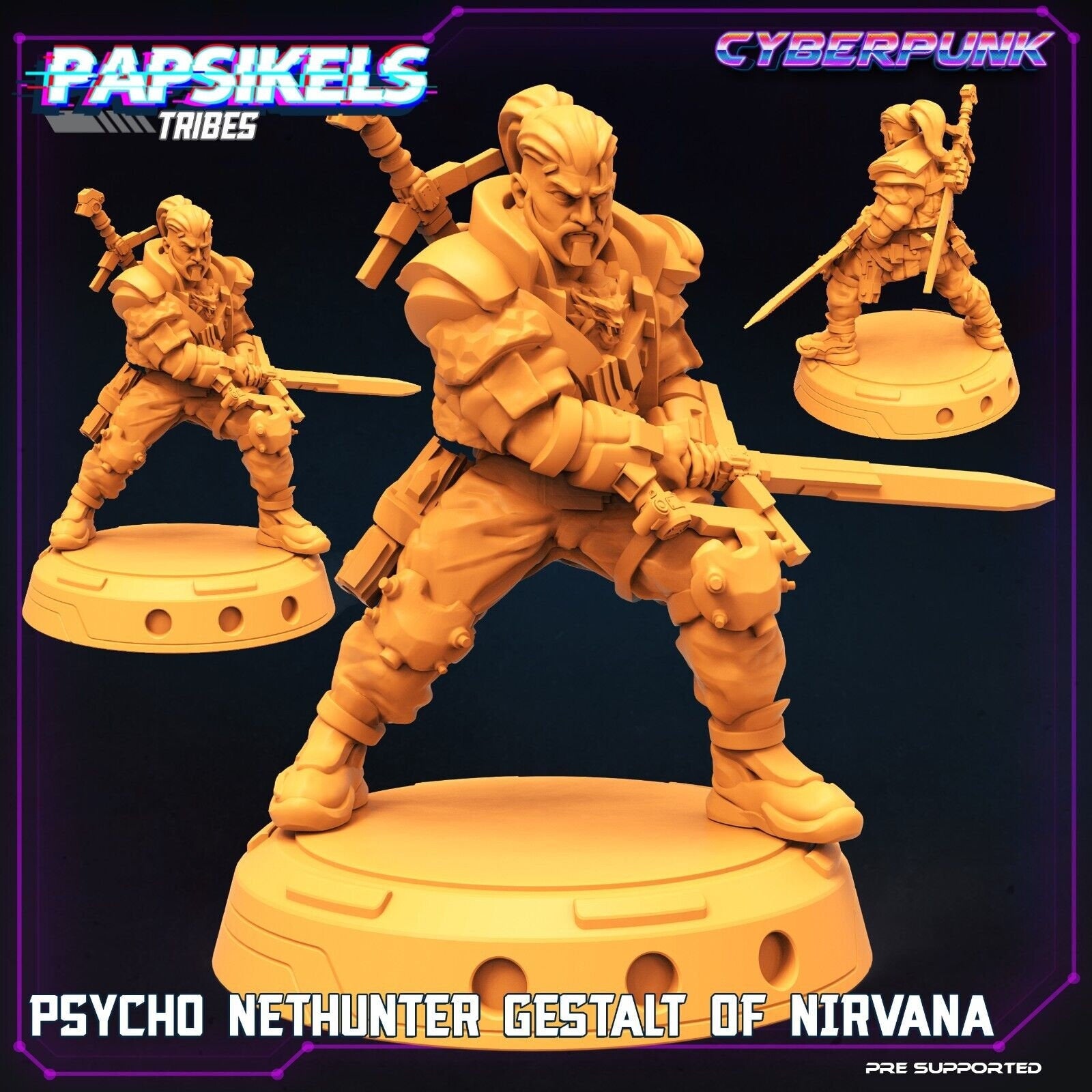 4 x Psycho Nethunter Miniatures - Resin Wargames, Sci-Fi etc.
